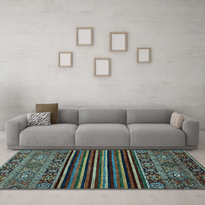 Machine Washable Southwestern Light Blue Country Rug in a Living Room, wshabs519lblu