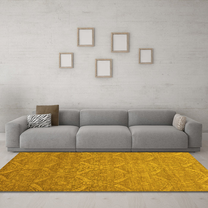 Machine Washable Abstract Yellow Modern Rug in a Living Room, wshabs51yw