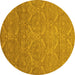 Round Machine Washable Abstract Yellow Modern Rug, wshabs51yw