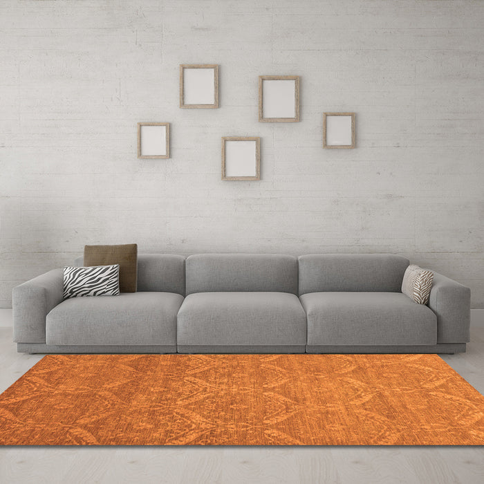 Machine Washable Abstract Orange Modern Area Rugs in a Living Room, wshabs51org