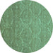 Round Machine Washable Abstract Turquoise Modern Area Rugs, wshabs51turq