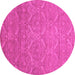 Round Machine Washable Abstract Pink Modern Rug, wshabs51pnk