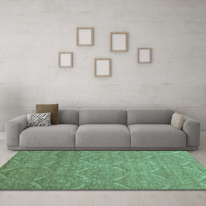 Machine Washable Abstract Turquoise Modern Area Rugs in a Living Room,, wshabs51turq