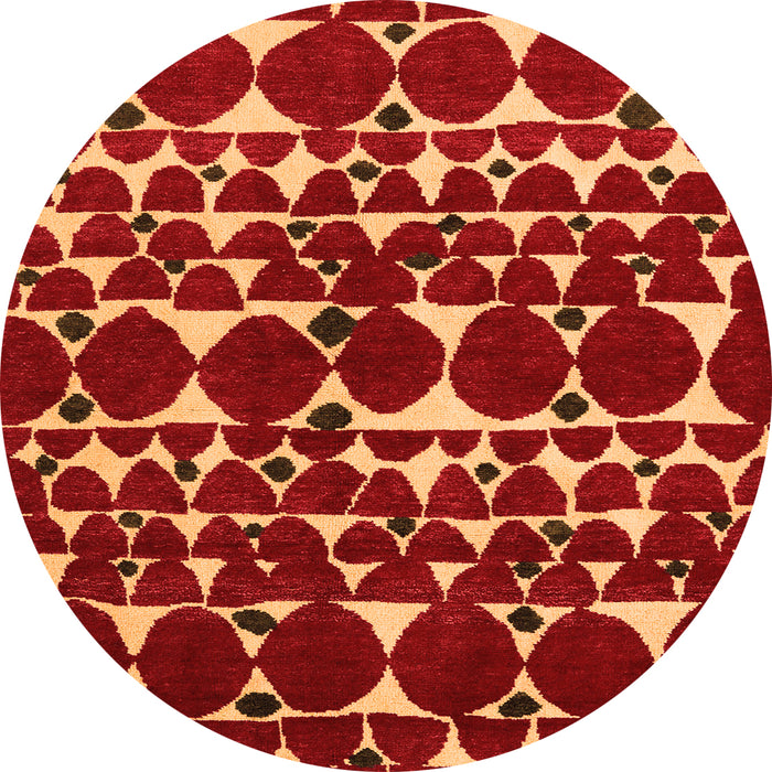 Round Machine Washable Abstract Orange Modern Area Rugs, wshabs5200org