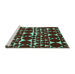 Sideview of Machine Washable Abstract Turquoise Modern Area Rugs, wshabs5200turq