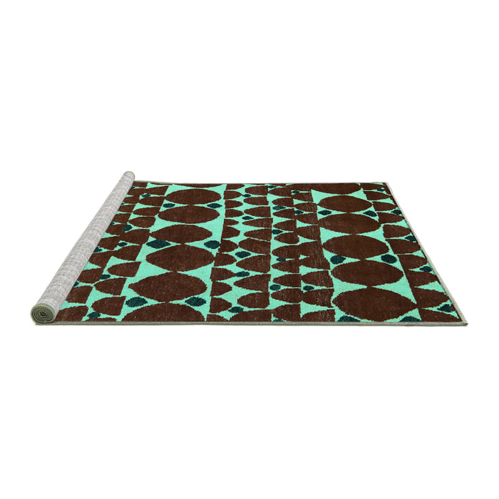 Sideview of Machine Washable Abstract Turquoise Modern Area Rugs, wshabs5200turq