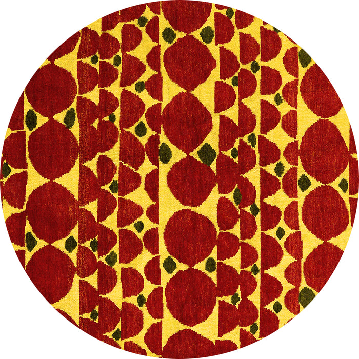 Round Abstract Yellow Modern Rug, abs5200yw