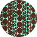 Round Machine Washable Abstract Turquoise Modern Area Rugs, wshabs5200turq