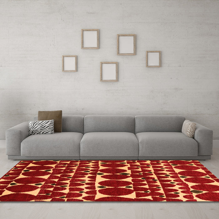 Machine Washable Abstract Orange Modern Area Rugs in a Living Room, wshabs5200org
