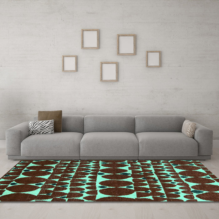 Machine Washable Abstract Turquoise Modern Area Rugs in a Living Room,, wshabs5200turq