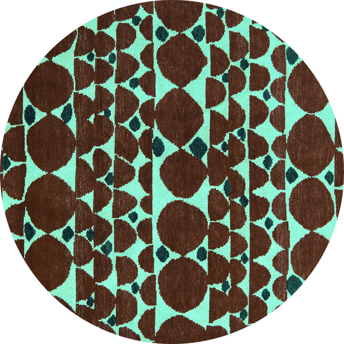 Round Abstract Turquoise Modern Rug, abs5200turq