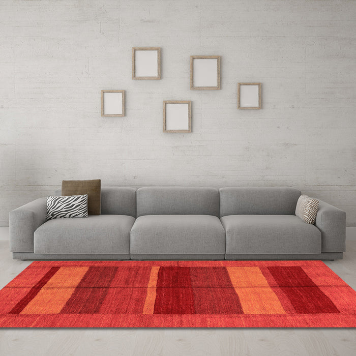 Machine Washable Abstract Orange Modern Area Rugs in a Living Room, wshabs5201org