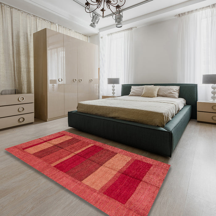 Abstract Red Modern Rug in a Bedroom, abs5201