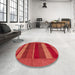 Round Machine Washable Abstract Fire Red Rug in a Office, wshabs5201