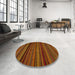 Round Machine Washable Abstract Tomato Red Rug in a Office, wshabs5202