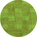 Round Machine Washable Checkered Green Modern Area Rugs, wshabs5203grn