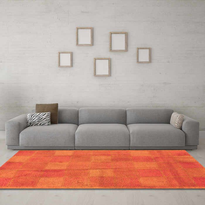Machine Washable Checkered Orange Modern Area Rugs in a Living Room, wshabs5203org