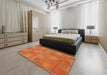 Abstract Orange Red Checkered Rug in a Bedroom, abs5203