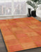 Abstract Orange Red Checkered Rug in Family Room, abs5203