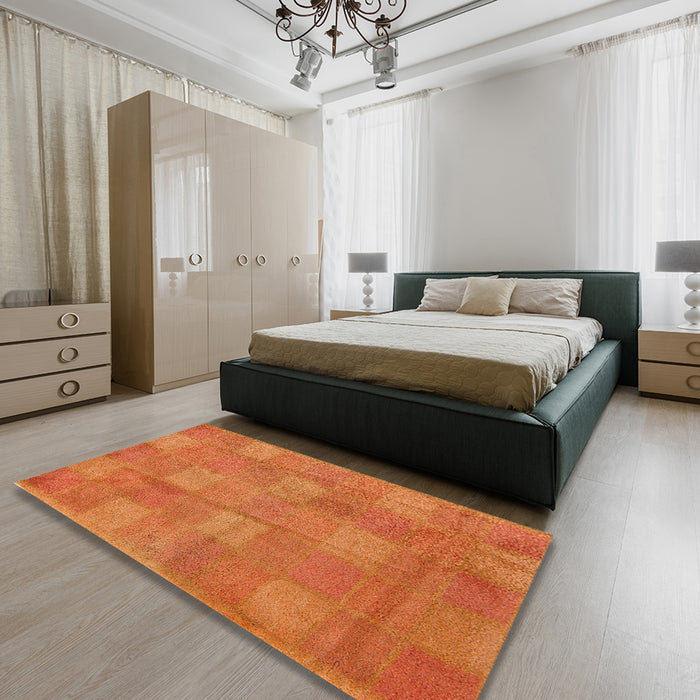 Machine Washable Abstract Orange Red Rug in a Bedroom, wshabs5203