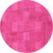 Round Machine Washable Checkered Pink Modern Rug, wshabs5203pnk