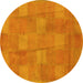 Round Machine Washable Checkered Yellow Modern Rug, wshabs5203yw