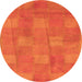 Round Machine Washable Checkered Orange Modern Area Rugs, wshabs5203org