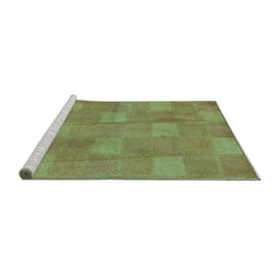 Sideview of Machine Washable Checkered Turquoise Modern Area Rugs, wshabs5203turq