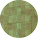Round Machine Washable Checkered Turquoise Modern Area Rugs, wshabs5203turq