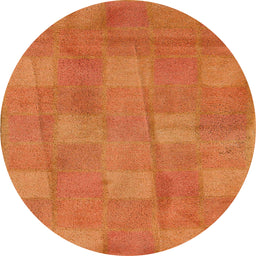 Round Abstract Orange Red Checkered Rug, abs5203