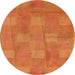 Round Abstract Orange Red Checkered Rug, abs5203