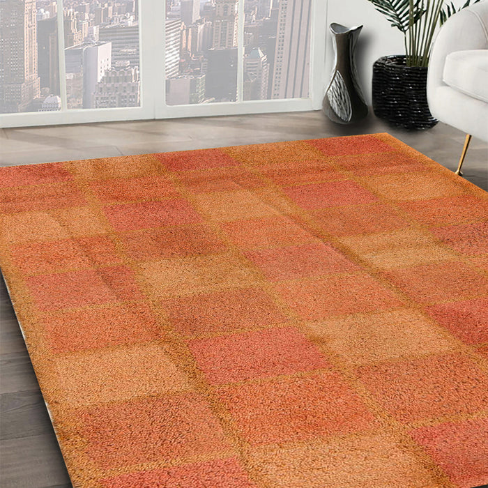 Machine Washable Abstract Orange Red Rug in a Family Room, wshabs5203