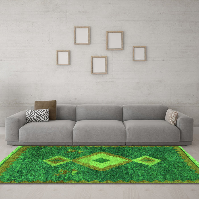 Machine Washable Southwestern Green Country Area Rugs in a Living Room,, wshabs5204grn