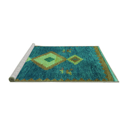 Sideview of Machine Washable Southwestern Turquoise Country Area Rugs, wshabs5204turq