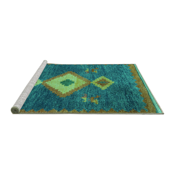 Sideview of Machine Washable Southwestern Turquoise Country Area Rugs, wshabs5204turq