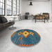 Round Abstract Coffee Brown Southwestern Rug in a Office, abs5204