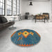 Round Machine Washable Abstract Coffee Brown Rug in a Office, wshabs5204