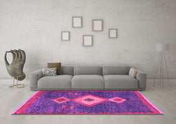 Machine Washable Southwestern Pink Country Rug in a Living Room, wshabs5204pnk