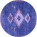 Round Machine Washable Southwestern Blue Country Rug, wshabs5204blu