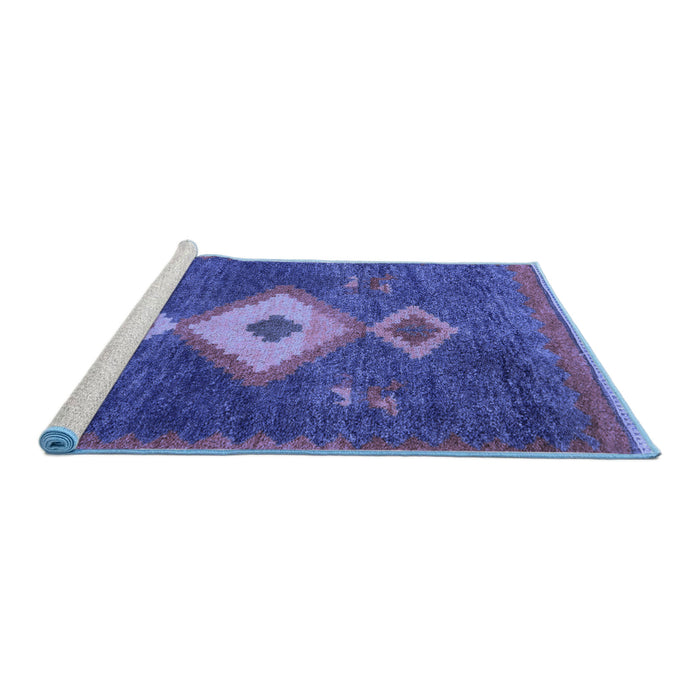 Sideview of Machine Washable Southwestern Blue Country Rug, wshabs5204blu