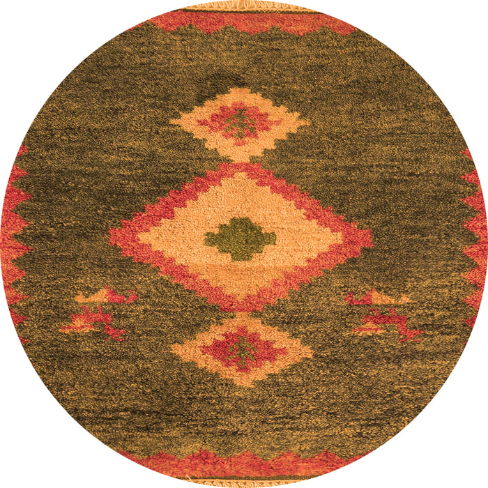 Round Machine Washable Southwestern Orange Country Area Rugs, wshabs5204org
