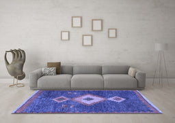 Machine Washable Southwestern Blue Country Rug in a Living Room, wshabs5204blu