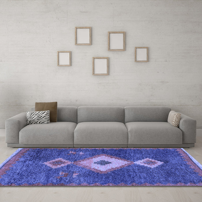 Machine Washable Southwestern Blue Country Rug in a Living Room, wshabs5204blu