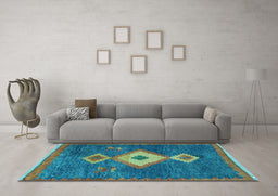 Machine Washable Southwestern Light Blue Country Rug in a Living Room, wshabs5204lblu