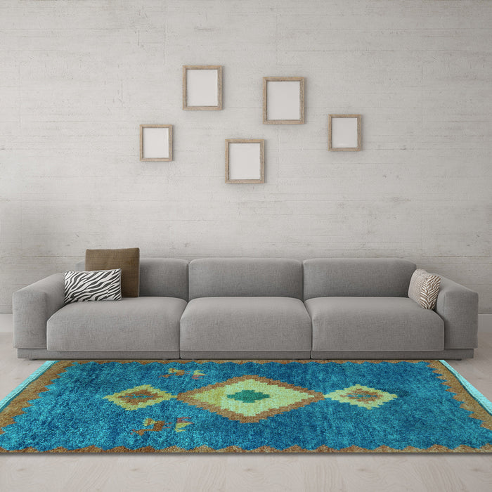 Machine Washable Southwestern Light Blue Country Rug in a Living Room, wshabs5204lblu