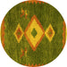 Round Southwestern Yellow Country Rug, abs5204yw