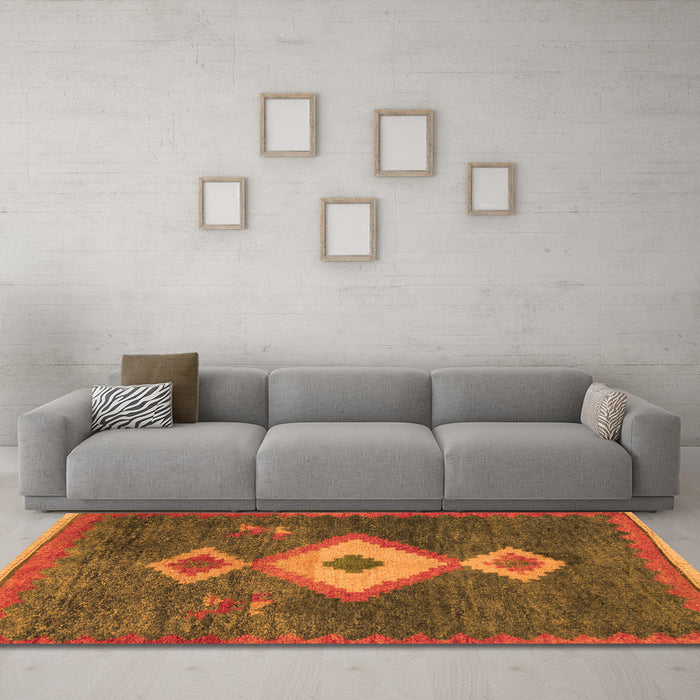 Machine Washable Southwestern Orange Country Area Rugs in a Living Room, wshabs5204org