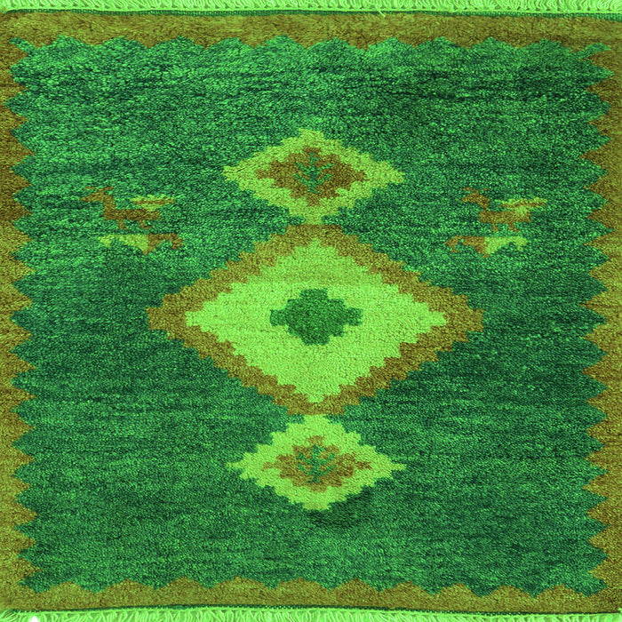 Square Machine Washable Southwestern Green Country Area Rugs, wshabs5204grn