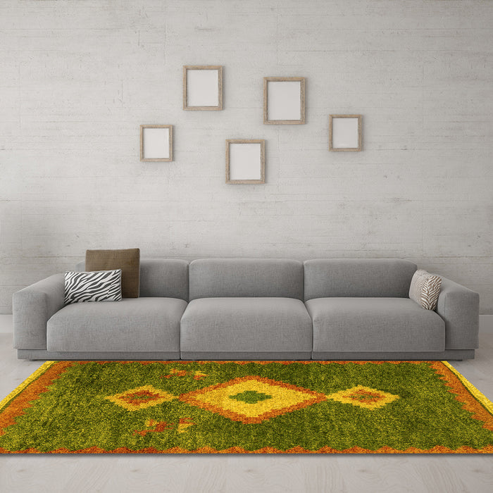 Machine Washable Southwestern Yellow Country Rug in a Living Room, wshabs5204yw