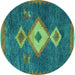 Round Southwestern Turquoise Country Rug, abs5204turq